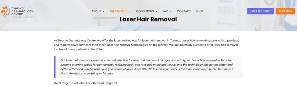 Laser hair removal for black skin Toronto at Toronto Dermatology Centre.