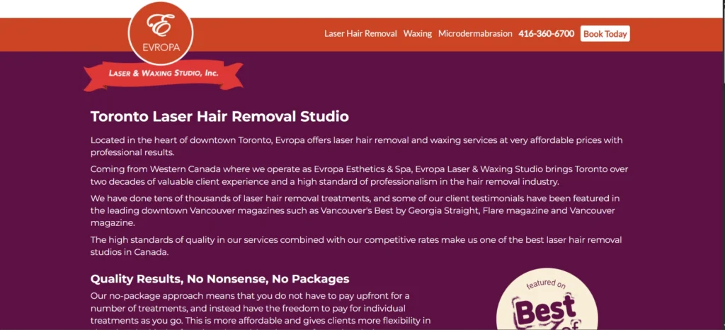 Best place for laser hair removal in Toronto at Evropa Laser & Waxing Studio. 