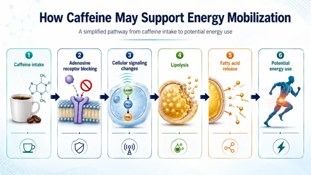 Connection between Caffeine and lipolysis for body fat metabolism. 